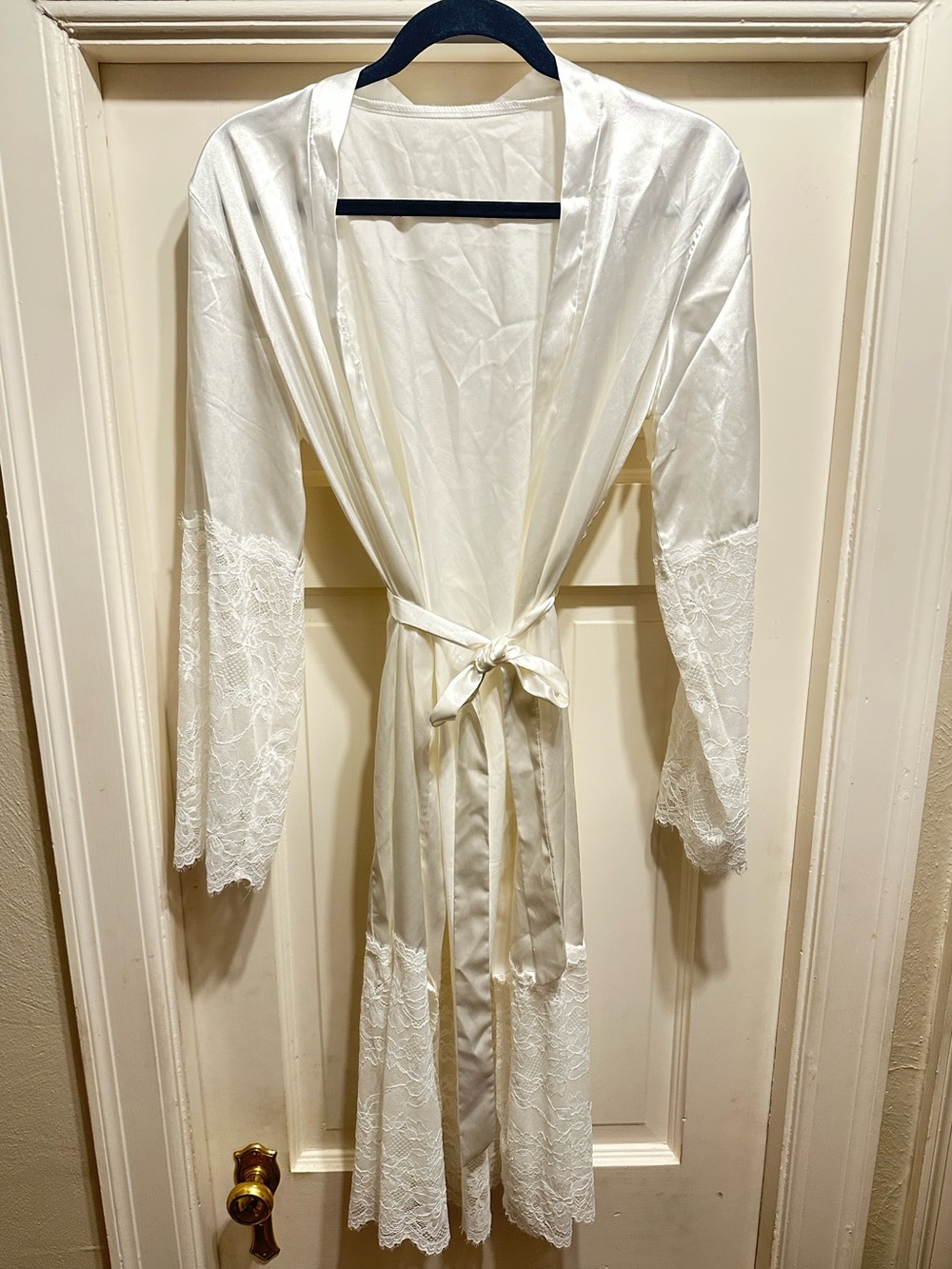 Ivory Lace Trim Satin Robe